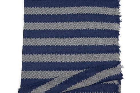Blue and Gray Fancy Stripe Open Weave Sweater Knit Fabric 41 inches length